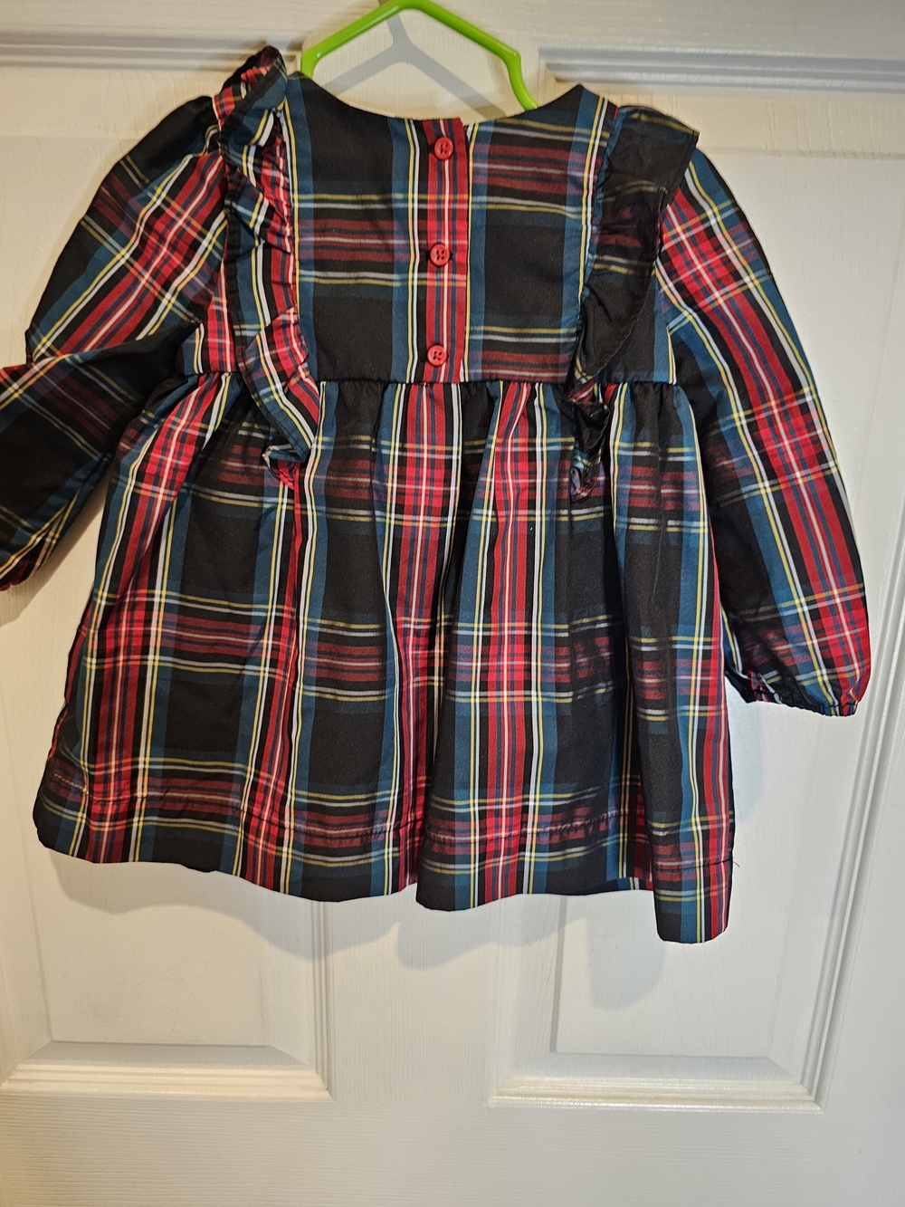 GAP Girls Plaid Ruffle-Trim Long Sleeve Dress Top - Red, Navy, Yellow